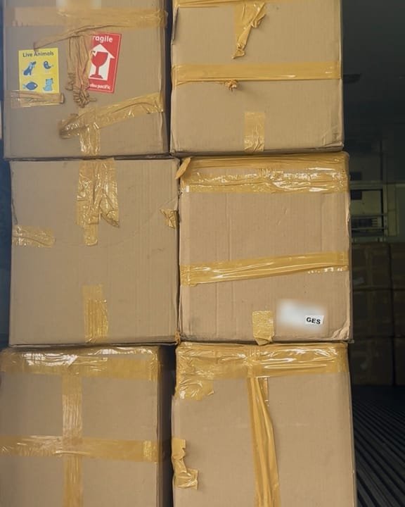 Boxes of AR&C Agriventures tilapia fingerlings marked Live Animals at General Santos airport, bound for Bacolod City